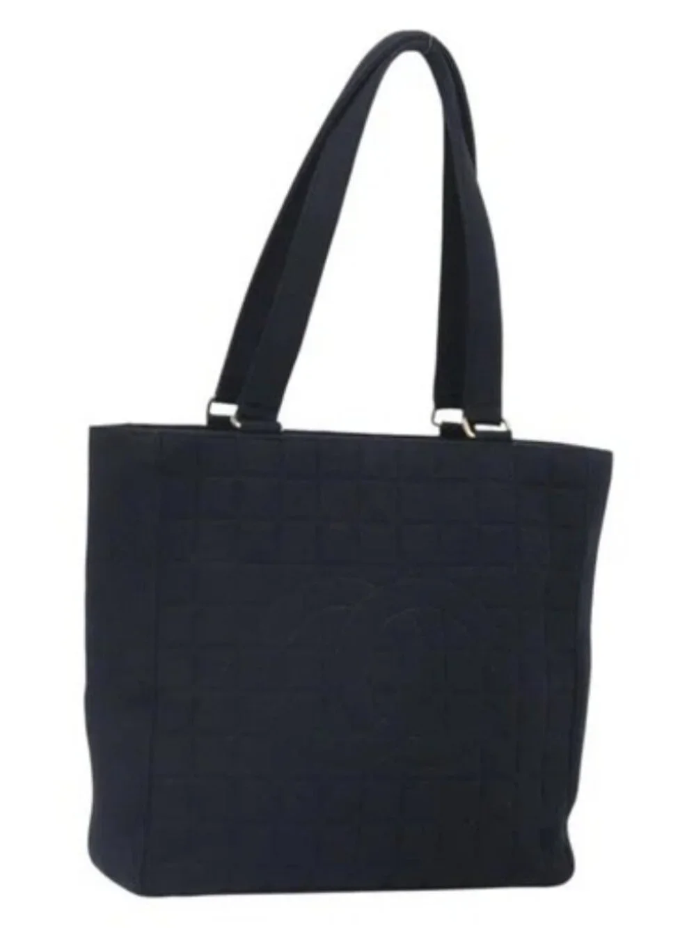 CHANEL Tote Bag Cotton Gold Black CC Auth mr1967